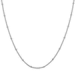 Chaîne En Argent Rhodié Maille Gourmette Avec Boules 60cm Réglable Longueur 55cm 2 Chaîne En Argent Rhodié Maille Gourmette Avec Boules 60cm Réglable Longueur 55cm – Image 2