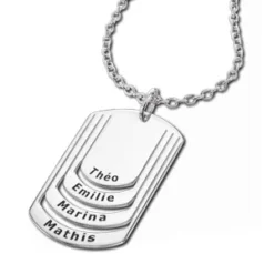 Collier En Argent Chaîne Avec Pendentif Plaque G.I. à Graver 4 Prénoms - Longueur 50cm + 5cm -1001 Bijoux Ventes 038698 4 1