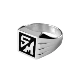 Chevalière En Argent Plateau Carré En Onyx Synthétique Et Godrons Sur Les Côtés -1001 Bijoux Ventes 08516X 1