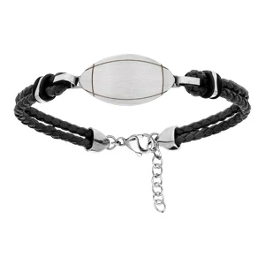 Bracelet Junior En Acier Et Cuir Double Rang Noir Avec Ballon De Rugby 16+3cm 2 Bracelet Junior En Acier Et Cuir Double Rang Noir Avec Ballon De Rugby 16+3cm – Image 2