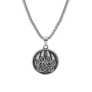 Collier En Acier Chaîne Avec Pendentif Patiné Rond Viking 38mm Motif Pate D'ours 52+5cm 2 Collier En Acier Chaîne Avec Pendentif Patiné Rond Viking 38mm Motif Pate D'ours 52+5cm – Image 2
