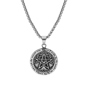 Collier En Acier Chaîne Avec Pendentif Patiné Rond Viking 39mm Motif Arbre De Vie Et étoile 52+5cm 2 Collier En Acier Chaîne Avec Pendentif Patiné Rond Viking 39mm Motif Arbre De Vie Et étoile 52+5cm – Image 2