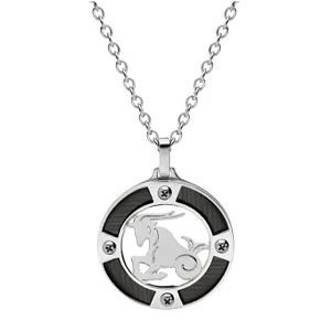 Collier En Acier Chaîne Avec Pendentif Rond Zodiaque Capricorne Aspect Bois Noir Et Vis Cruciforme 50+5cm 2 Collier En Acier Chaîne Avec Pendentif Rond Zodiaque Capricorne Aspect Bois Noir Et Vis Cruciforme 50+5cm – Image 2