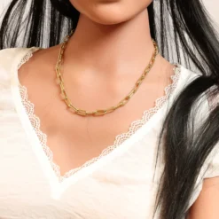 Collier En Acier Et PVD Jaune Maille Rectangulaire Et Torsadée Modèle Fin 48+1cm -1001 Bijoux Ventes 130247J 1