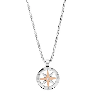 Collier En Acier Maille Palmier Avec Pendentif Boussole Et PVD Rose 51cm Réglable En 44 Cm Et 46cm 2 Collier En Acier Maille Palmier Avec Pendentif Boussole Et PVD Rose 51cm Réglable En 44 Cm Et 46cm – Image 2