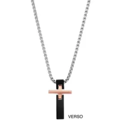 Collier En Acier Avec Pendentif Croix PVD Noir Et Rose 55cm -1001 Bijoux Ventes 130482 1