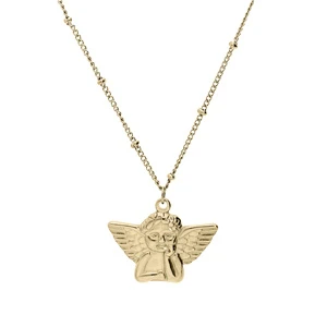 Collier En Acier Et PVD Jaune Chaîne Avec Pendentif Angelot 40+5cm 2 Collier En Acier Et PVD Jaune Chaîne Avec Pendentif Angelot 40+5cm – Image 2