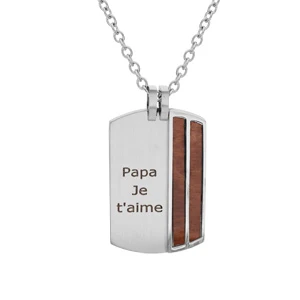 Collier En Acier Chaîne Avec Pendentif Rectangulaire 2 Bandes Aspect Bois Marron 50+5cm 2 Collier En Acier Chaîne Avec Pendentif Rectangulaire 2 Bandes Aspect Bois Marron 50+5cm – Image 2