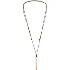 Collier Avec Pendentif Tube Rectangulaire En Acier Rose Satiné 4mm Prénom à Graver Et Cordon Marron Réglable -1001 Bijoux Ventes 131490D 1