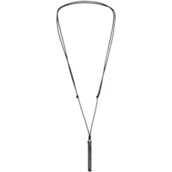 Collier Avec Pendentif Tube Rectangulaire En Acier Satiné Et PVD Noir 4mm Prénom à Graver Et Cordon Noir Réglable -1001 Bijoux Ventes 131490N 1