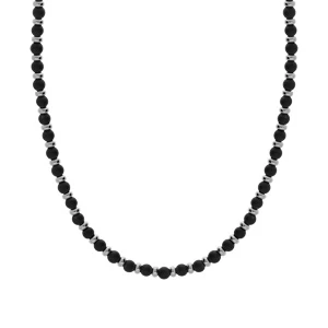 Collier En Acier Et Boules En Pierres Onyx Mat Véritable 50+5cm 2 Collier En Acier Et Boules En Pierres Onyx Mat Véritable 50+5cm – Image 2