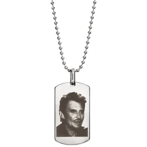Collier + Pendentif En Acier Plaque GI Avec Portrait Johnny Hallyday 2 Collier + Pendentif En Acier Plaque GI Avec Portrait Johnny Hallyday – Image 2