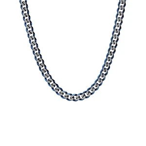 Collier En Acier Maille Gourmette Largeur 6mm Avec PVD Brossé Aspect Patiné Chanfrein Bleu 55cm 2 Collier En Acier Maille Gourmette Largeur 6mm Avec PVD Brossé Aspect Patiné Chanfrein Bleu 55cm – Image 2