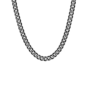 Collier En Acier Maille Gourmette Largeur 6mm Avec PVD Brossé Aspect Patiné Chanfrein Noir 55cm 2 Collier En Acier Maille Gourmette Largeur 6mm Avec PVD Brossé Aspect Patiné Chanfrein Noir 55cm – Image 2
