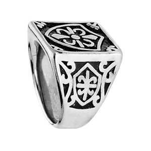 Chevalière En Acier Plateau Rectangulaire Avec Motif Fleur De Lys 2 Chevalière En Acier Plateau Rectangulaire Avec Motif Fleur De Lys – Image 2