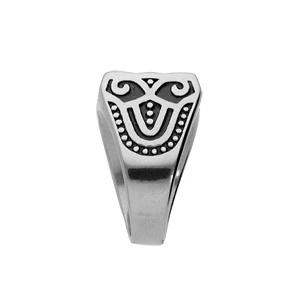 Chevalière En Acier Plateau Avec Pierre Noire Facettée 2 Chevalière En Acier Plateau Avec Pierre Noire Facettée – Image 2