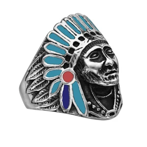 Chevaliere En Acier Tête Indien Colorée 2 Chevaliere En Acier Tête Indien Colorée – Image 2