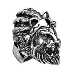 Chevalière En Acier Patiné Tête De Lion Avec Plume -1001 Bijoux Ventes 168815 1