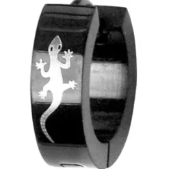 Créoles Articulées En Acier Noir Motif Salamandre -1001 Bijoux Ventes 17406 1