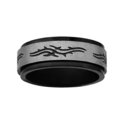 Alliance Anti-stress En Acier Et PVD Noir Avec Gravure Noire Motifs Tribals
