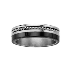 Alliance En Acier Avec 1 Bande En Céramique Noire Et 1 Bande Avec Fil Torsadé Au Milieu