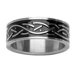 Alliance En Acier Avec Bande En Résine Noire Et Motif Tressé Au Milieu