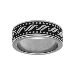 Alliance En Acier Large Patinée Avec Motif Picot