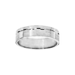 Alliance En Argent Rhodié Satiné 6mm Avec 5 Sillons Réguliers Et Une Rainure Brillante