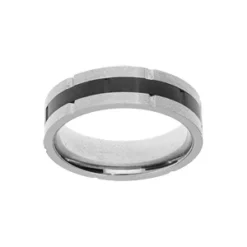Bague En Acier Avec Ruban En PVD Noir Largeur 6mm