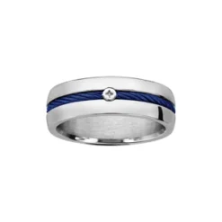 Bague En Acier Câble Au Centre Bleu Et Vis