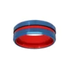 Bague En Acier Et Aluminium Bleu Filet Rouge Et Interieur Rouge