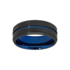 Bague En Acier Et PVD Bleu Avec Filet Et Intérieur Bleu