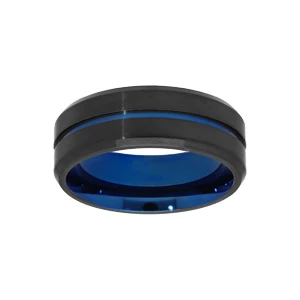 Bague En Acier Et PVD Bleu Avec Filet Et Intérieur Bleu 1 Bague En Acier Et PVD Bleu Avec Filet Et Intérieur Bleu