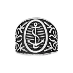 Bague En Acier Large Ovale Avec Motif Ancre Marine