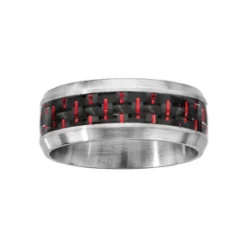 Bague En Acier Satiné Carbone Reflet Rouge