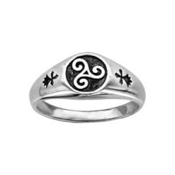 Bague En Argent Rhodié Motif Triskel Résine Noire