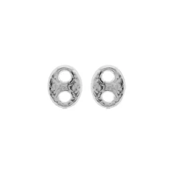 Boucles D'oreille En Argent Grain De Café Martelé Et Fermoir Poussette
