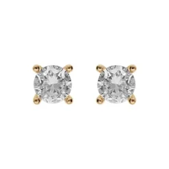 Boucles D'oreille En Plaqué Or Oxyde Blanc Serti 4 Griffes 4mm Et Fermoir Poussette