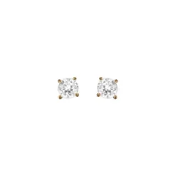 Boucles D'oreille En Plaqué Or Oxyde Blanc Serti 4 Griffes 5mm Et Fermoir Poussette