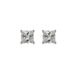 Boucles D'oreilles En Argent Rhodié Oxyde Carré Blanc Et Fermoir Poussette