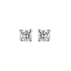 Boucles D'oreilles En Argent Rhodié Oxyde Rond Blanc De 2mm Serti 4 Griffes Et Fermoir Poussette
