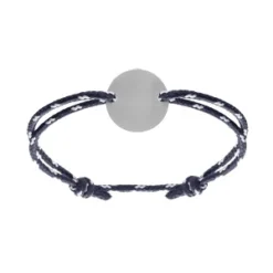 Bracelet Cordon Bleu Et Blanc Réglable Et Rondelle Acier à Graver