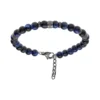 Bracelet En Acier Avec Boules Oeil De Tigre Teinté Bleu Véritable 19+3cm