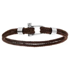 Bracelet En Acier Et Cordon Marron Fermoir Visse 19,5cm