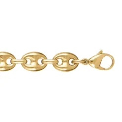 Bracelet En Acier Et PVD Jaune Maille Grain Café Massive Largeur 11mm Longueur 22cm