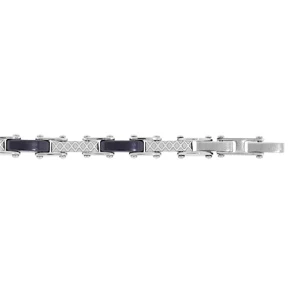 Bracelet En Acier Et PVD Noir Maillon Motif Croisillons Double Fermoir 18+1cm 1 Bracelet En Acier Et PVD Noir Maillon Motif Croisillons Double Fermoir 18+1cm