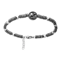 Bracelet En Acier Et PVD Noir Perles Carrées Et Arbre De Vie 18+3cm