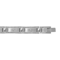 Bracelet En Acier Maillons Satinés Avec Bande Ornée De Vis Brillantes - Longueur 21cm Réglable