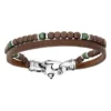 Bracelet En Acier 2 Rangs Cuir Marron Et Cubes Marron Et Vert 21,5cm