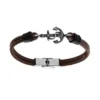 Bracelet En Cuir Marron Avec Ancre Acier 21cm Fermoir Acier